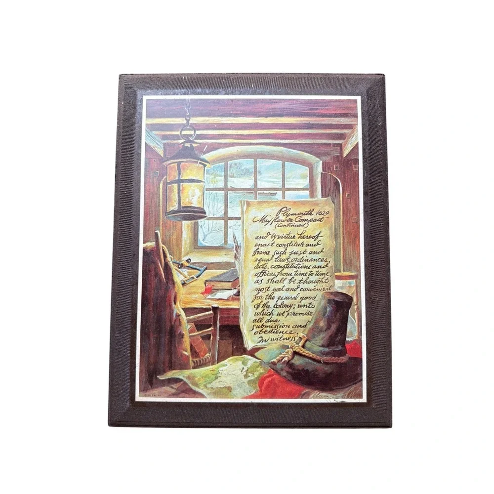 Set of 2 Vintage Patriotic Wall Decor Thomas Jefferson Plymouth Colony Americana